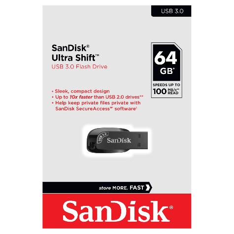 SANDISK PENDRIVE USB ULTRA SHIFT 3.0 - 64GB