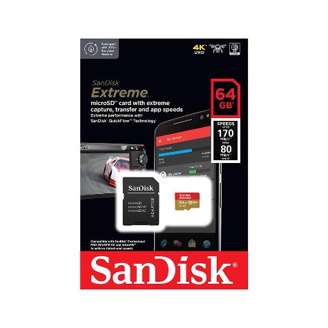 SANDISK EXTREME MICROSD UHS-I CARD WITH ADAPTER (MOBILE) 64GB